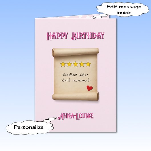 Carte Sister 5 star review pink birthday
