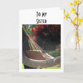 CARTE SISTER-HAMMOCK DIT-RELAX, PROFITER/HEUREUX ANNIVER (Fleur jaune)