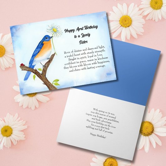 Carte Sister Happy April Birthday with Bluebird