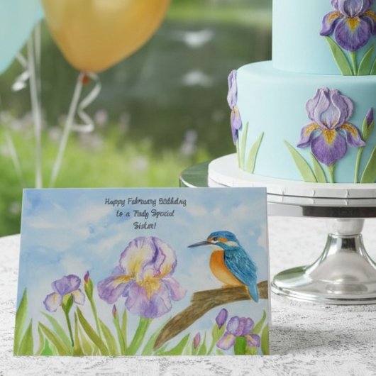 Carte Sister Happy February Birthday Kingfisher