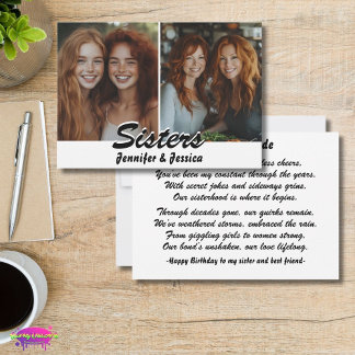 Carte Sisters Birthday Card with Photo and Poem