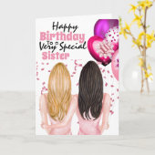 Carte Sisters holding pink balloons confetti wishes (Fleur jaune)