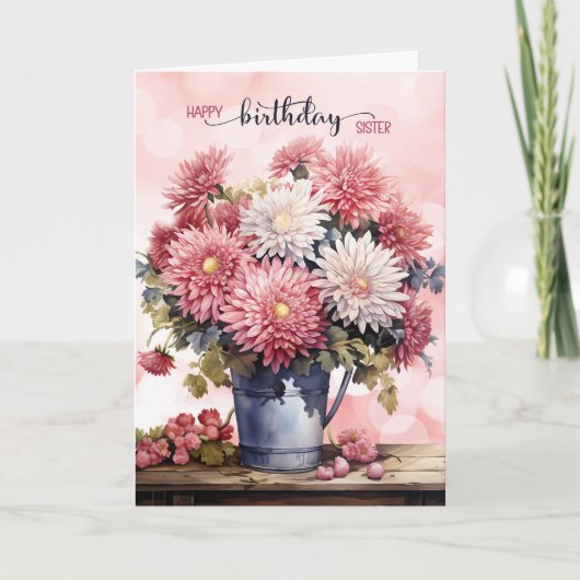 Carte Sister's November Birthday Pink Chrysanthemums (Devant)