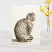 Carte Sitting cat vintage sepia pencil drawing (Fleur jaune)