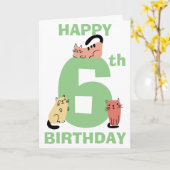Carte Sixième (6e) Anniversaire Doodle Cats Message pers (Fleur jaune)