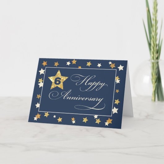 Carte Sixième anniversaire de l'employé Navy Gold Effect (Devant)