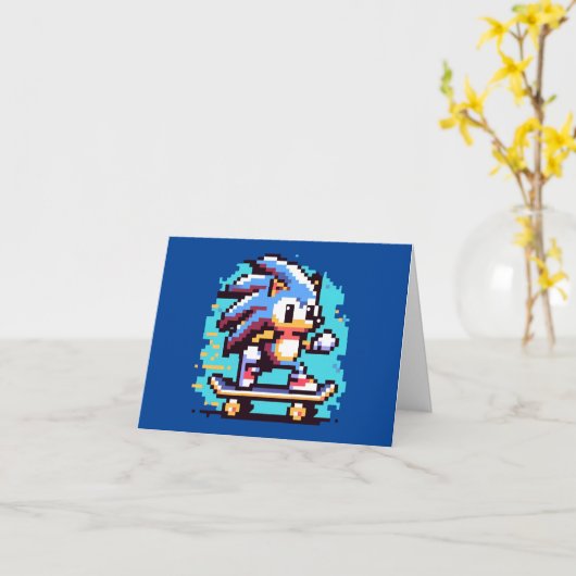 Carte Skate Hérisson Pixel Art Fast & Fun Skateboard (Fleur jaune)