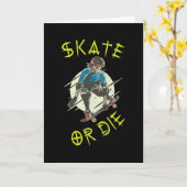 Carte Skate ou die Skeleton Skateboarder (Fleur jaune)