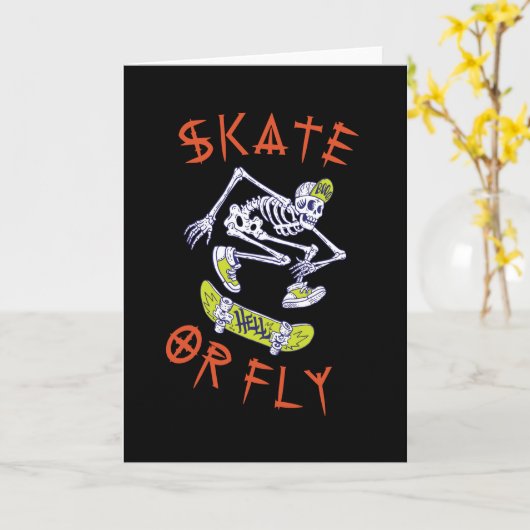 Carte Skate ou volez Skeleton Skateboarder (Fleur jaune)
