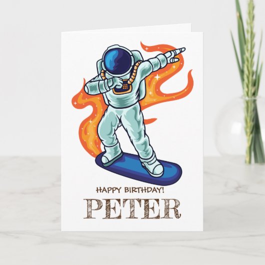 Carte SKATEBOARD Cute astronaute dans l'espace. (Devant)