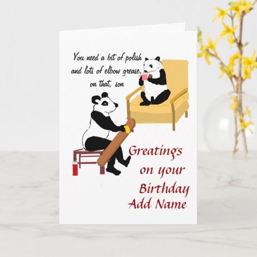 Carte Skateboard Panda, Funny Birthday card. Ajouter un  (Fleur jaune)