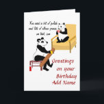 Carte Skateboard Panda, Funny Birthday card. Ajouter un<br><div class="desc">Ajoutez le nom à l'avant de la carte d'anniversaire et le message à l'intérieur. Panda est en train de polir son skateboard et obtient quelques conseils de Mère. Le destinataire doit savoir ce qu'est la "graisse du coude".</div>