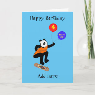 Carte Skateboard Panda Quatre Ans Anniversaire