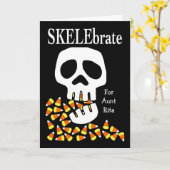Carte SKELEbrate Halloween Crâne et Corne de bonbons pou (Fleur jaune)
