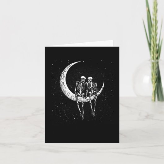 Carte Skeleton Couple Sur Lune Amusants Costume Hallowee (Devant)