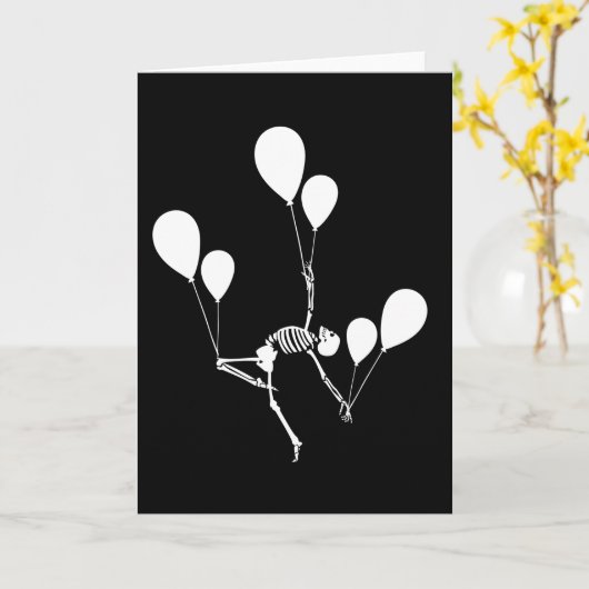CARTE SKELETON DANSE AVEC BALLONS HALLOWEEN (Fleur jaune)