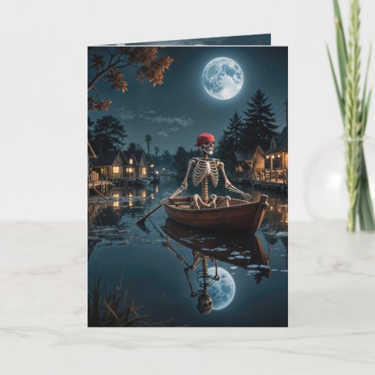 Carte Skeleton d'Halloween en bateau à roues (Devant)