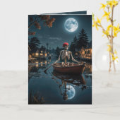 Carte Skeleton d'Halloween en bateau à roues (Fleur jaune)