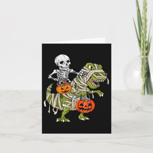 Carte Skeleton équitation maman Dinosaur T Rex Halloween (Devant)