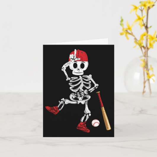 Carte Skeleton Halloween Drôle Skeleton Baseball Jouer (Fleur jaune)