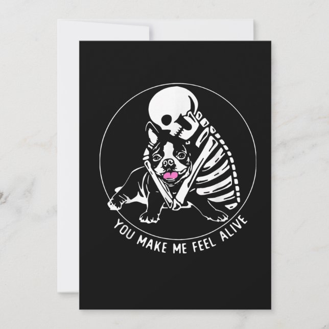 CARTE SKELETON HUG BOSTON TERRIER VOUS ME FAITES SENTIR  (Devant)