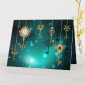 Carte Skeleton Keys on Green Background (Fleur jaune)