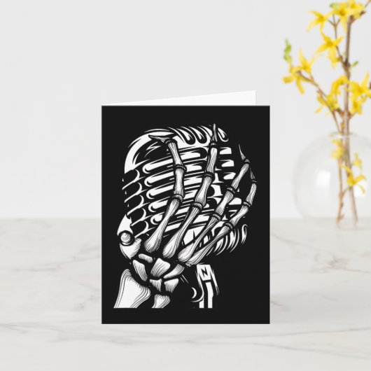 Carte Skeleton Main On the Mic Rock And Roll s Band Tee  (Fleur jaune)