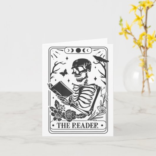 Carte Skeleton Reading Book Lover Funny The Reader Tarot (Fleur jaune)