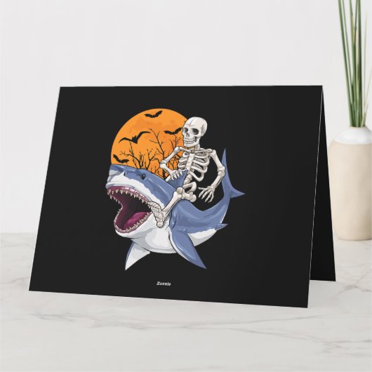 Carte Skeleton Riding Shark Funny Halloween Costume Boys (Dos)