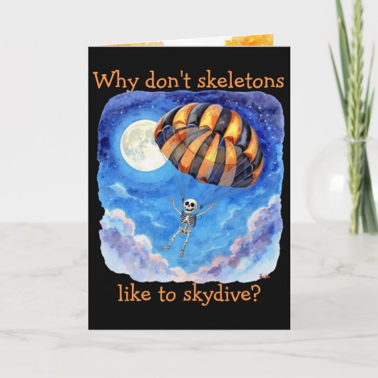 Carte "Skeleton Skydiver" Blague pour enfants Halloween (Devant)