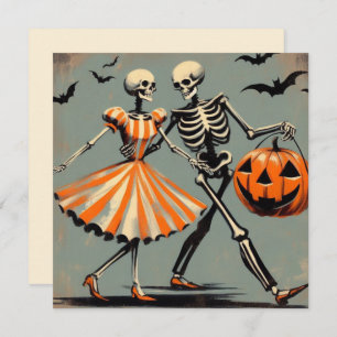 Carte Skeletons d'Halloween et Jack O'Lantern Vintage