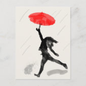 Carte Sketch Fille Avec Parapluie Rouge (Devant)