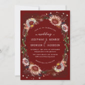 Carte Sketched Flowers Unique Dark Red Maroon (Devant)