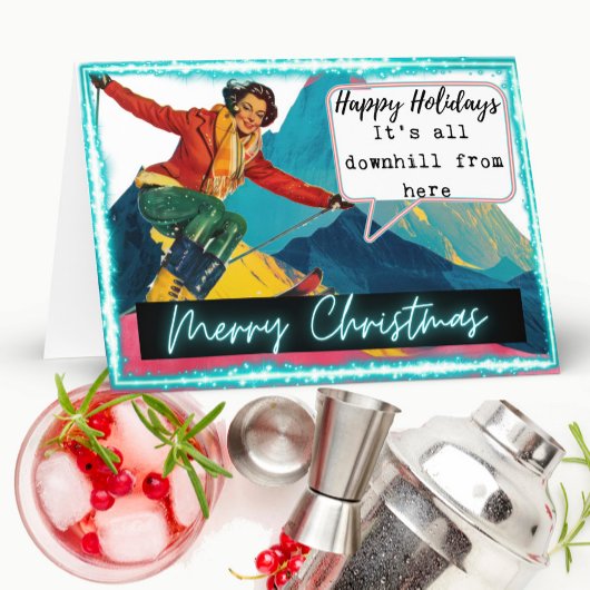 Carte Ski Christmas Card Funny Retro Skiing Best Friend