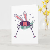 Carte Ski lapin avec bâtons de ski lunettes de ski et éc (Fleur jaune)