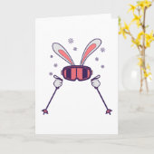 Carte Ski Rabbit avec bâtons de ski et lunettes de ski (Fleur jaune)