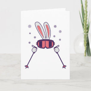 Carte Ski Rabbit avec bâtons de ski et lunettes de ski