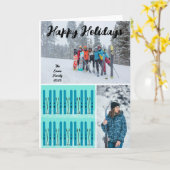 Carte Skis bleus avec neige (Fleur jaune)