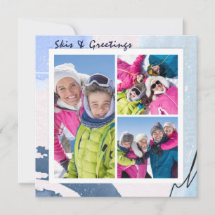 Carte Skis et voeux Noël Moderne Hiver 3 Photo