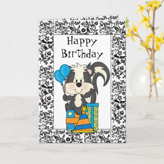 Carte Skunk Anniversaire (Fleur jaune)