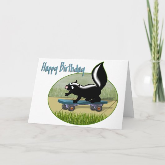 Carte Skunk on a Skateboard Birday (Devant)