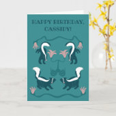 Carte Skunks and Flowers Dark Turquoise Green Anniversai (Fleur jaune)