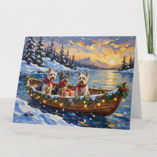 Carte Skye Terrier Noël Bateau Fêtes