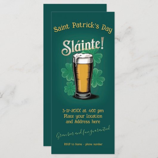 Carte Slàinte ! Saint Patrick's Day Pint of Beer on Gree (Devant / Derrière)