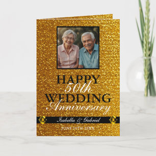 Carte Sleek Gold Parents Photo 50e anniversaire