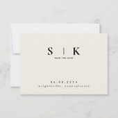 Carte Sleek Monogram Cream Mariage QR Code Enregistrer l (Devant)