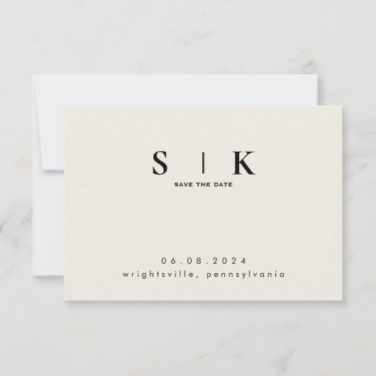 Carte Sleek Monogram Cream Mariage QR Code Enregistrer l (Devant)