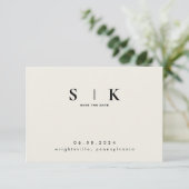 Carte Sleek Monogram Cream Mariage QR Code Enregistrer l (Debout devant)
