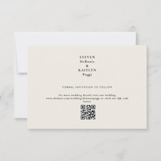 Carte Sleek Monogram Cream Mariage QR Code Enregistrer l (Dos)