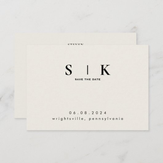 Carte Sleek Monogram Cream Mariage QR Code Enregistrer l (Devant / Derrière)